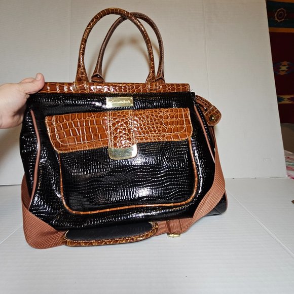 Samantha Brown black Crocodile Embossed Dowel Travel Carry on Trolley Sleeve - Picture 2 of 14